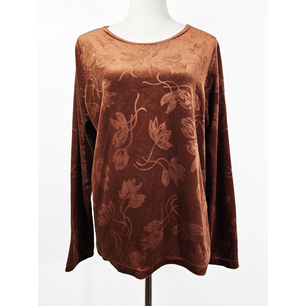 RendezVous Size 2X Vintage Dark Orange Floral Velvet Burnout Blouse Whimsygoth